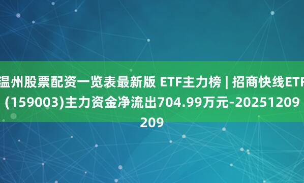温州股票配资一览表最新版 ETF主力榜 | 招商快线ETF(159003)主力资金净流出704.99万元-20251209